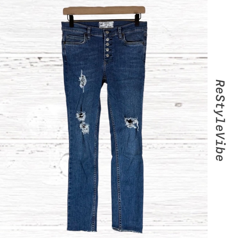 FREE PEOPLE Women’s Size 27 Denim Jeans Skinny Button Fly Crop Fit Stretch Style